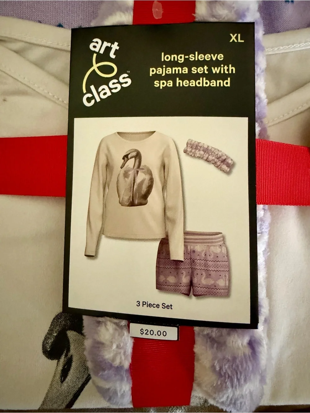 Art Class Girls XL 14/16 Long Sleeve Pajama Set W/Headband Purple Swan NWT
